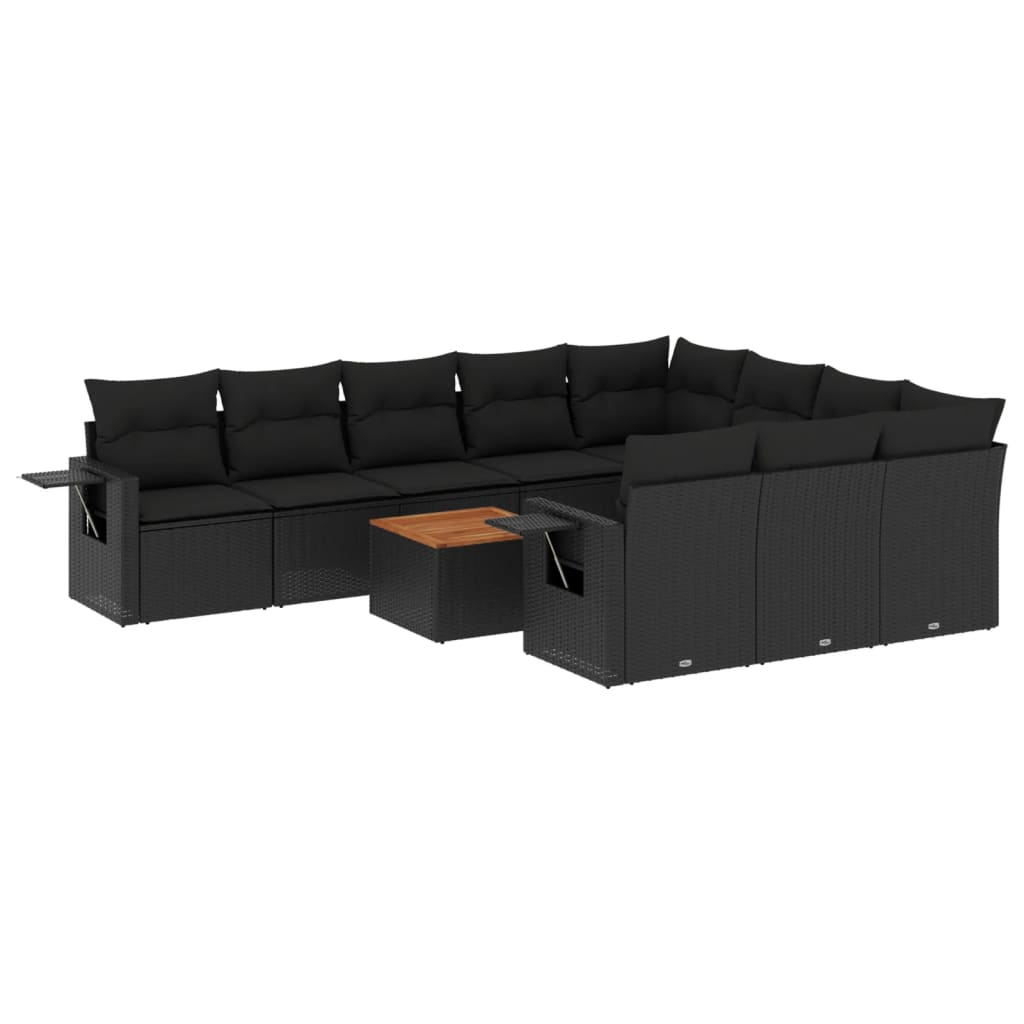 11 részes fekete polyrattan kerti ülőgarnitúra párnákkal (3257070)