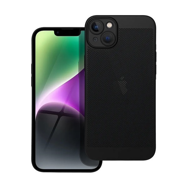 Apple iPhone 14 Plus, Műanyag hátlap védőtok, légáteresztő, lyukacsos minta, Breezy, fekete (RS142550)