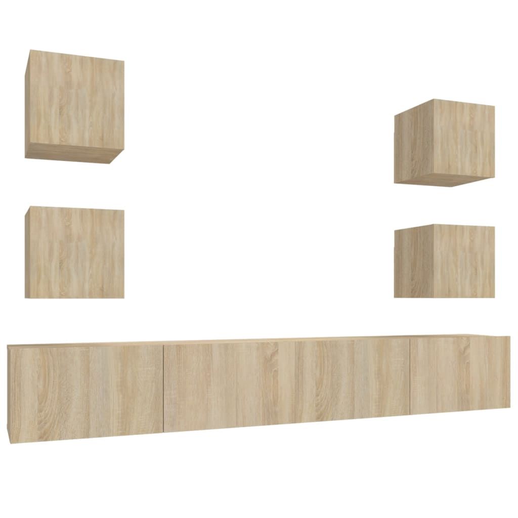 6 részes sonoma tölgy színű szerelt fa TV-szekrényszett (3114264)