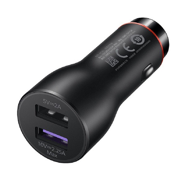 HUAWEI autós töltő 2 USB aljzat (9V / 2250mA, 22.5W, gyorstöltés támogatás) FEKETE (CP36 / 55032780) (CP36 / 55032780)