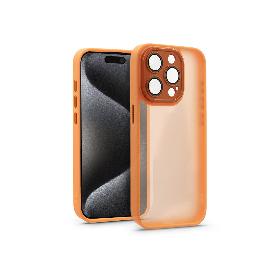 Apple iPhone 15 Pro hátlap kameravédő peremmel, lencsevédő üveggel - Variete - narancs (HF241062)