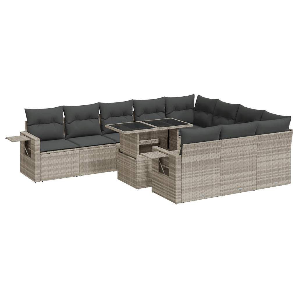 11 részes világosszürke polyrattan kerti ülőgarnitúra párnákkal (3326553)