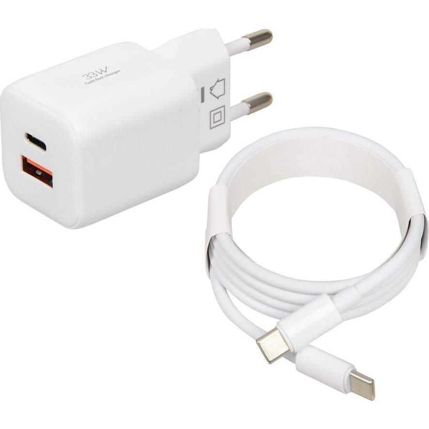 iBOX C-42 USB-A / USB-C Hálózati Gyorstöltő Adapter 33W + USB Type-C töltőkábel - Fehér (ILUC42W)