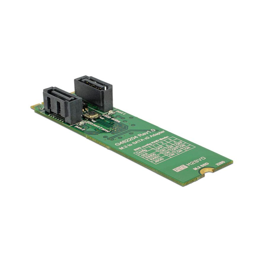 Delock Átalakító, M.2 aljzat B+M nyílással, csatlakozódugó > 2 x SATA 7 tűs csatlakozódugó RAID-dal (62961)