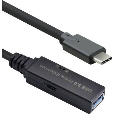 ROLINE USB 3.2 Gen 1 Aktives Repeater Kabel, Typ A - C, schwarz, 20 m