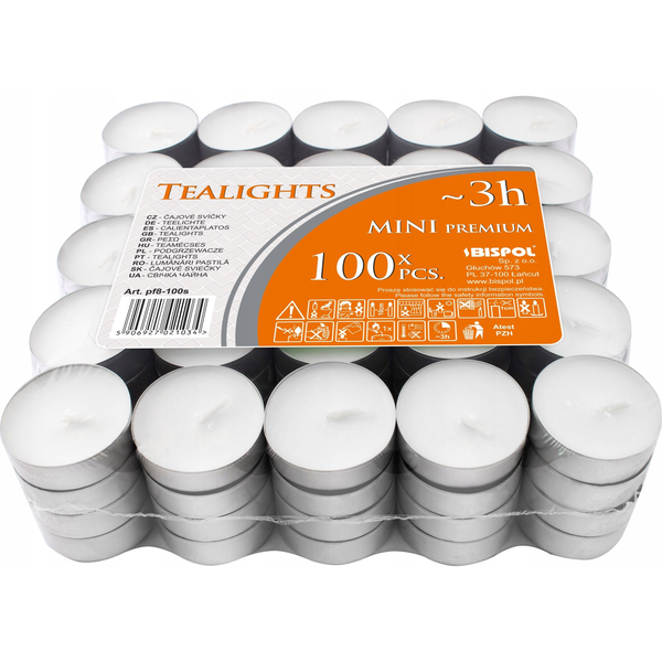  Bispol Podgrzewacze bezzapachowe tealight BISPOL 3H MINI 100szt.