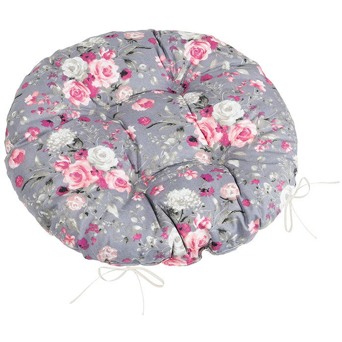 BELLATEX Adéla Seat cushion 62/235 round quilted d.40 cm pink flowers (12564)