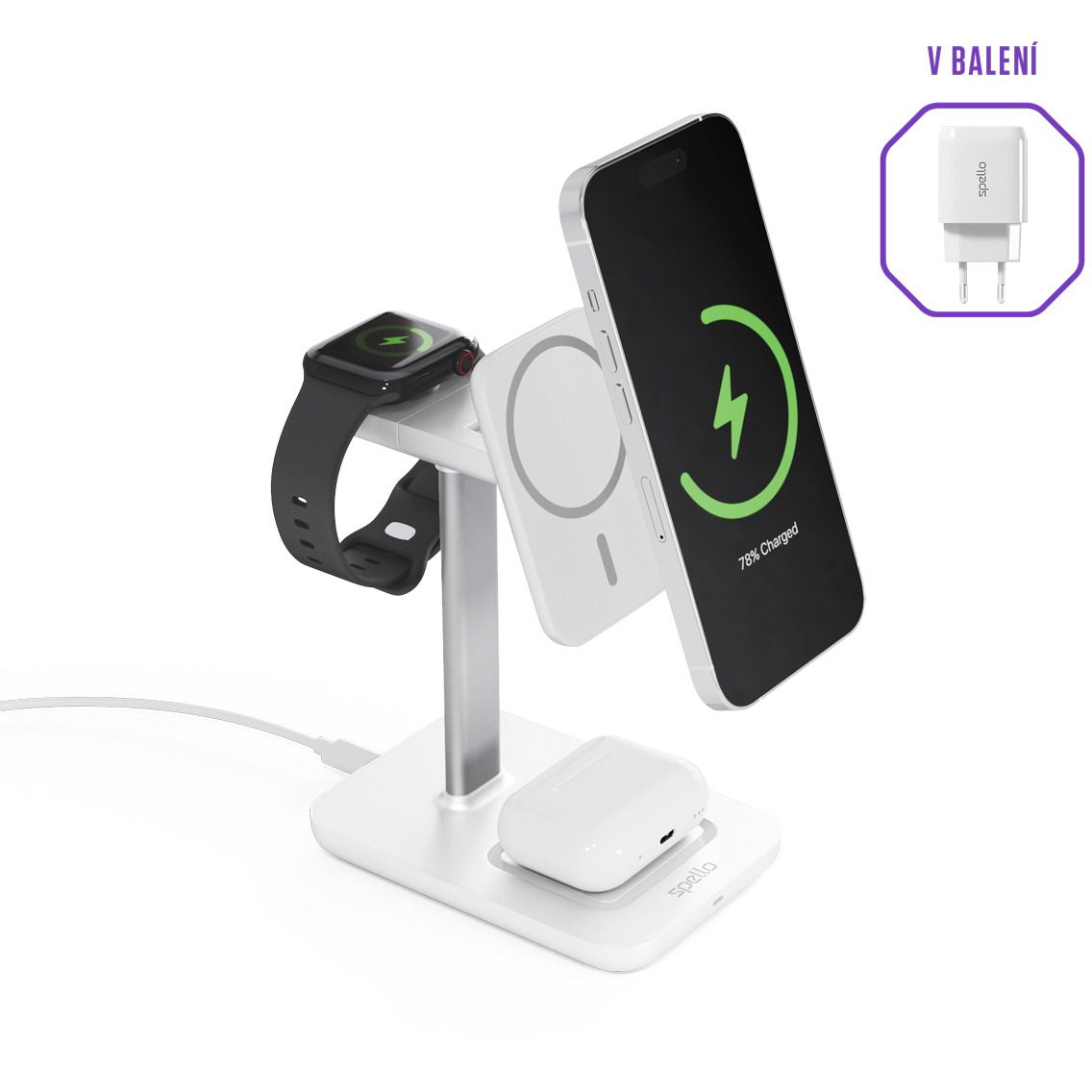 Spello by Epico 3in1 Vezeték nélküli MagSafe töltőállomás, fehér (9915101100170)