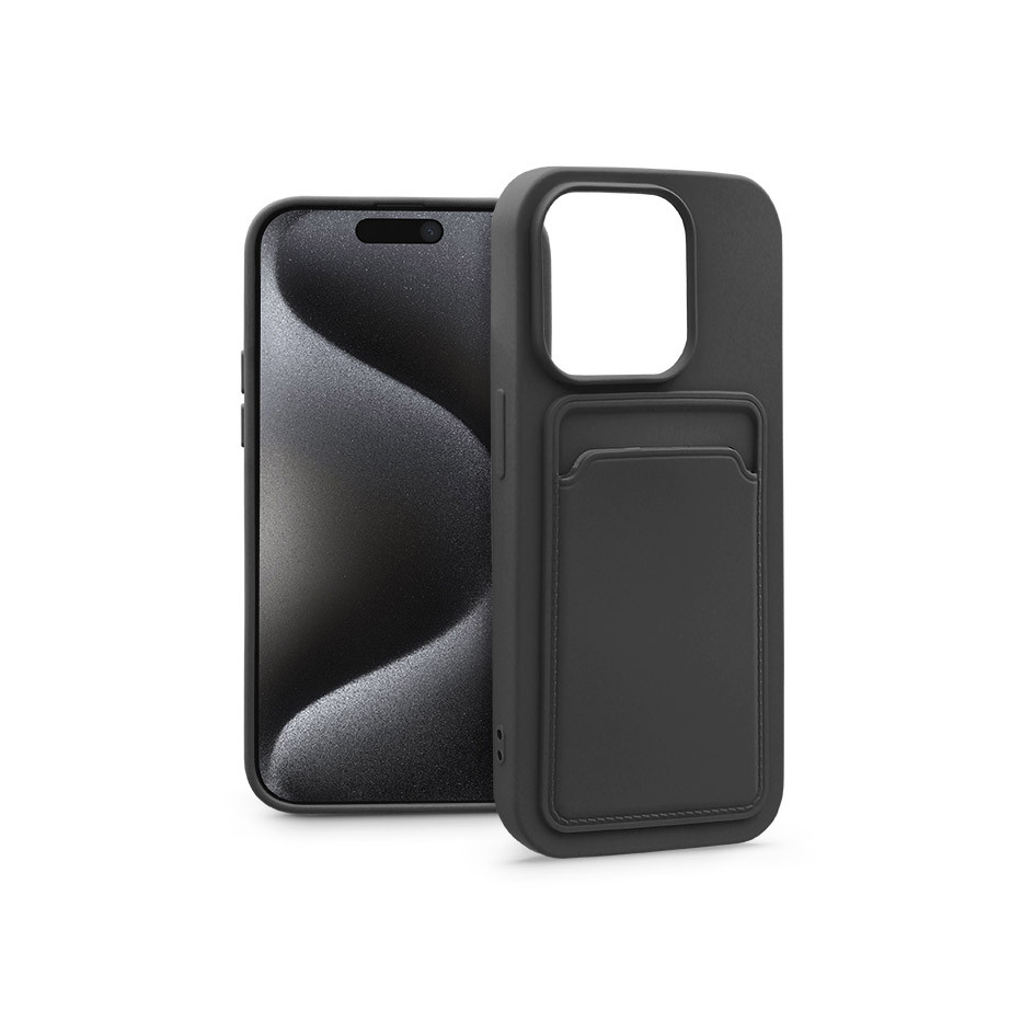 Apple iPhone 15 Pro szilikon hátlap kártyatartóval - Card Case - fekete (PT-6847)