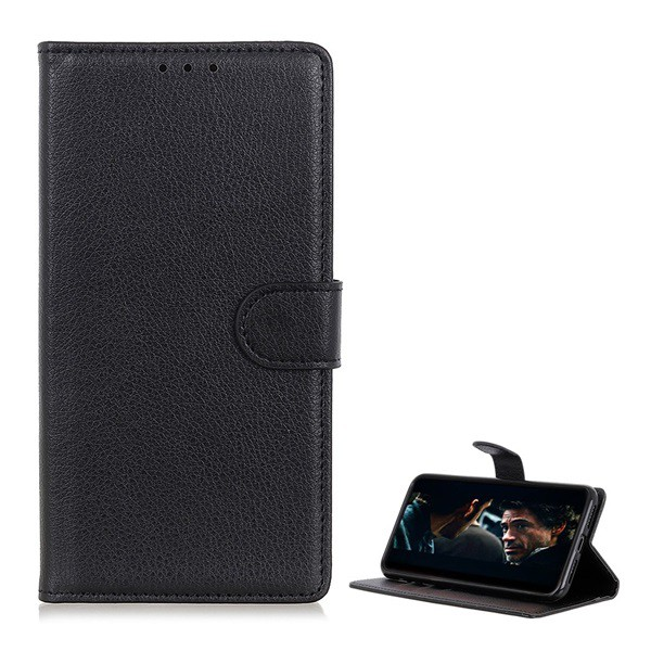 Tok álló, bőr hatású (FLIP, oldalra nyíló, asztali tartó funkció, prémium) FEKETE [Huawei P40 Lite E / Y7p] (5996457954223)