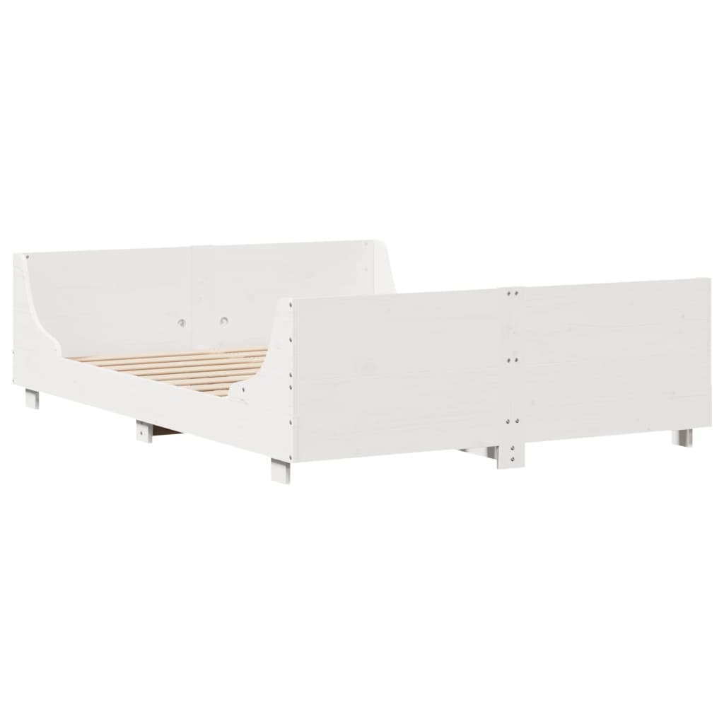 fehér tömör fenyőfa ágykeret fejtámlával 135 x 190 cm (3302289)