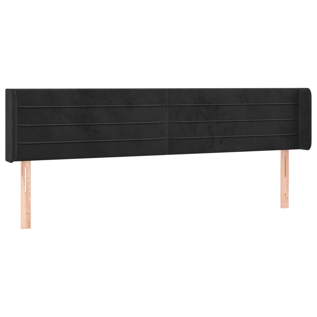 fekete bársony szárnyas fejtámla 163x16x78/88 cm (3118964)