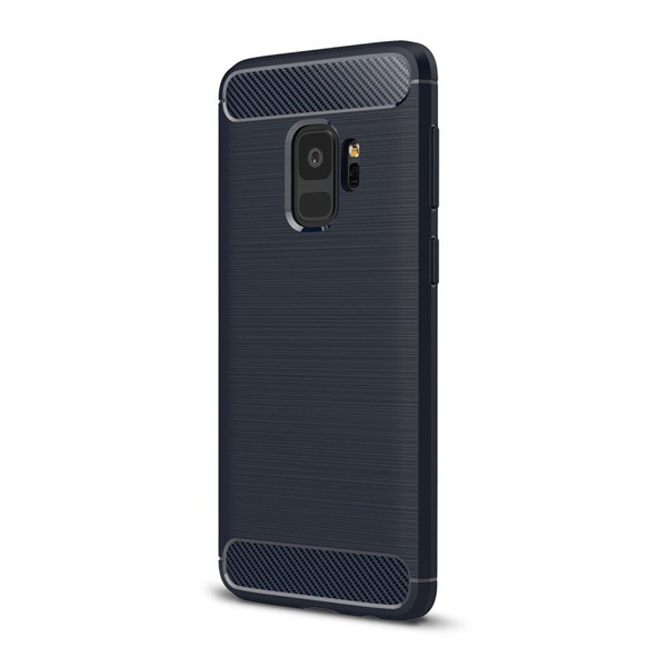 Szilikon telefonvédő (közepesen ütésálló, légpárnás sarok, szálcsiszolt, karbon minta) SÖTÉTKÉK [Samsung Galaxy S9 (SM-G960)] (5996457744817)