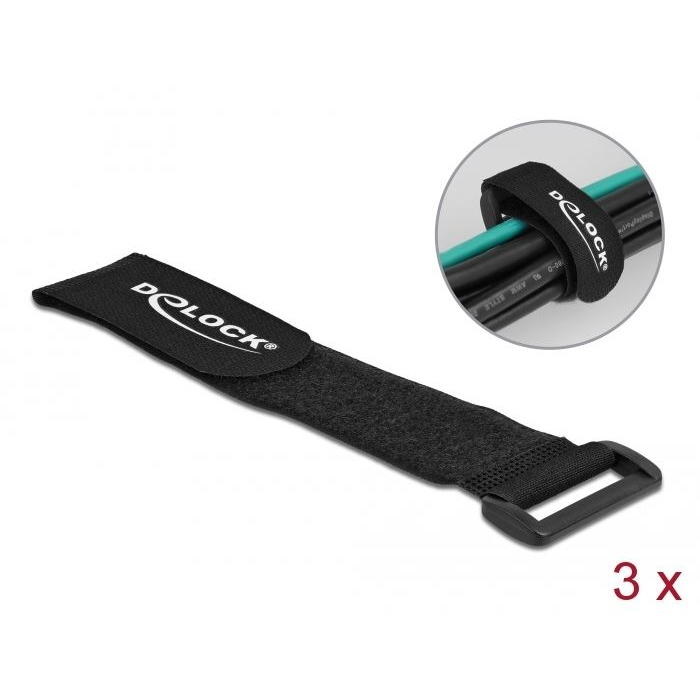 Delock befűzős kábelkötegelő tépőzárral 280x38mm 3db fekete (19534) (DE19534)