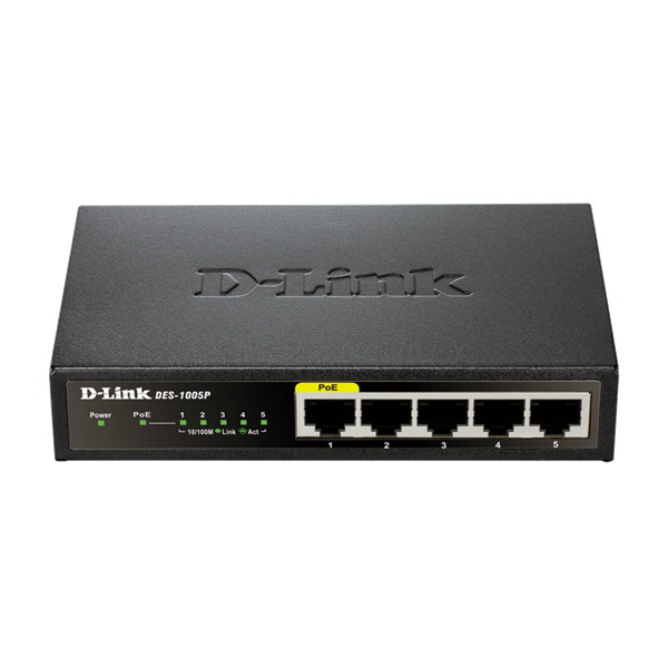 D-Link DES-1005P Unmanaged L2 Fast Ethernet (10/100) Power over Ethernet (PoE) Zwart