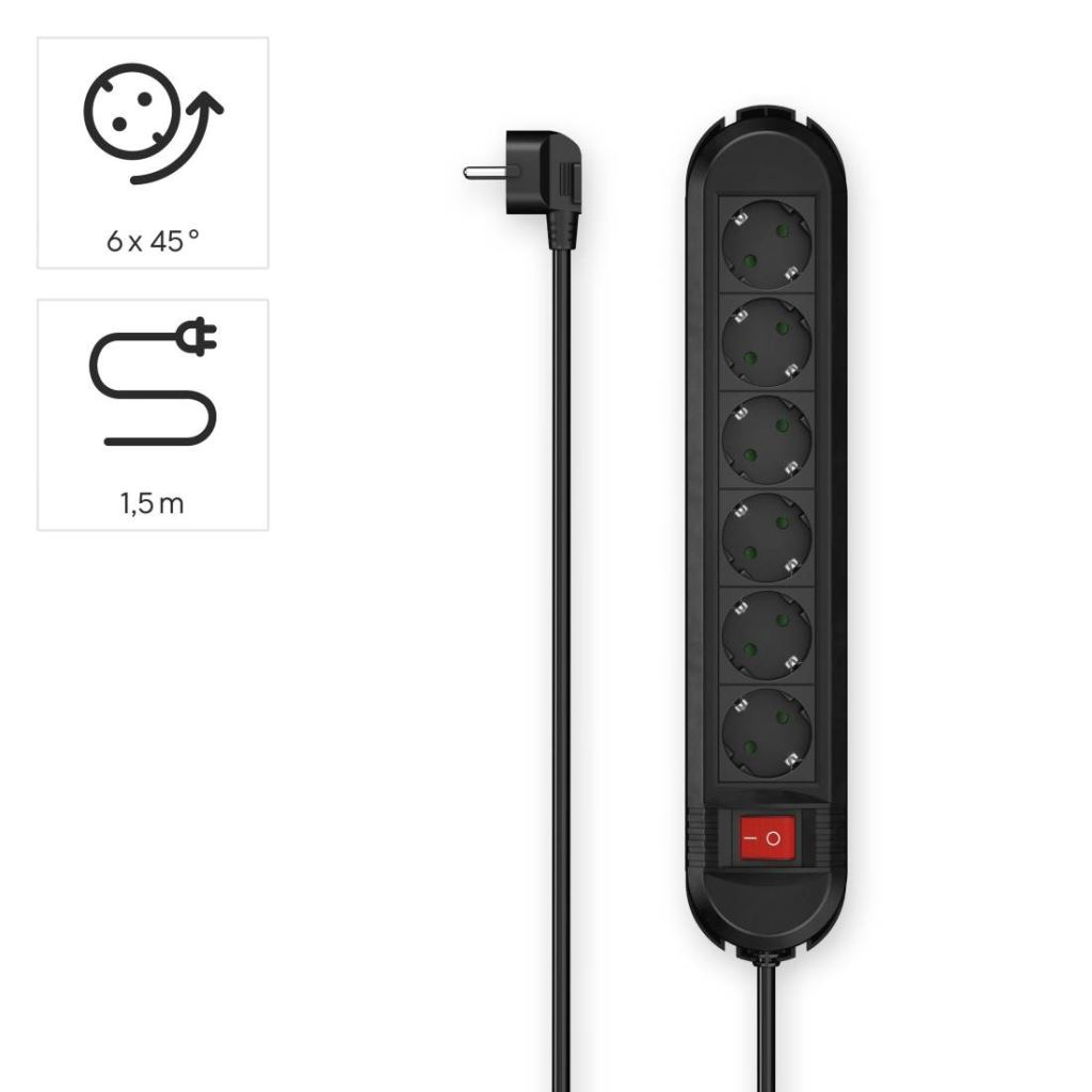 Hama 00223037 Elosztó kapcsolóval Fekete Védőérintkezős 1,5m (h00223037)