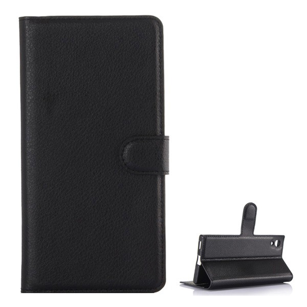 Tok álló, bőr hatású (FLIP, oldalra nyíló, asztali tartó funkció, prémium) FEKETE [Sony Xperia XA1 (G3112)]