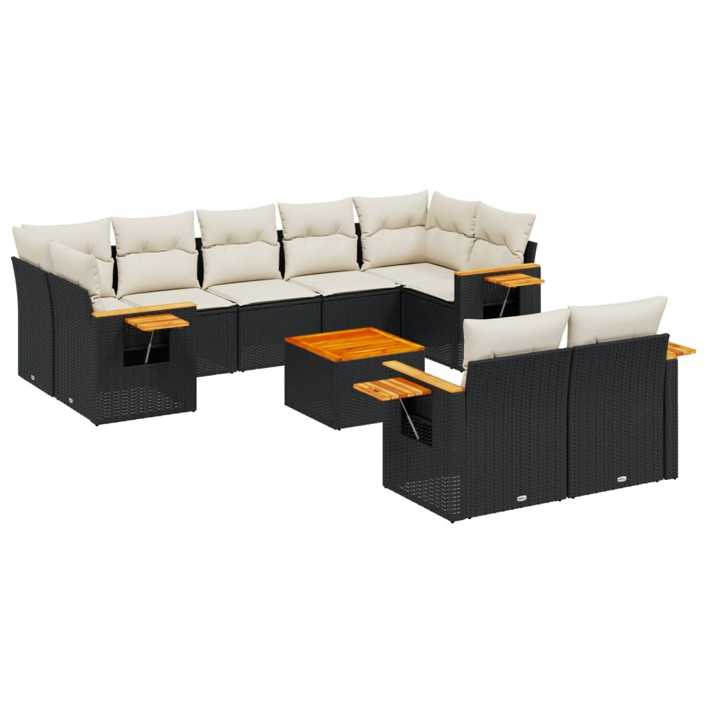 10 részes fekete polyrattan kerti ülőgarnitúra párnákkal (3259536)