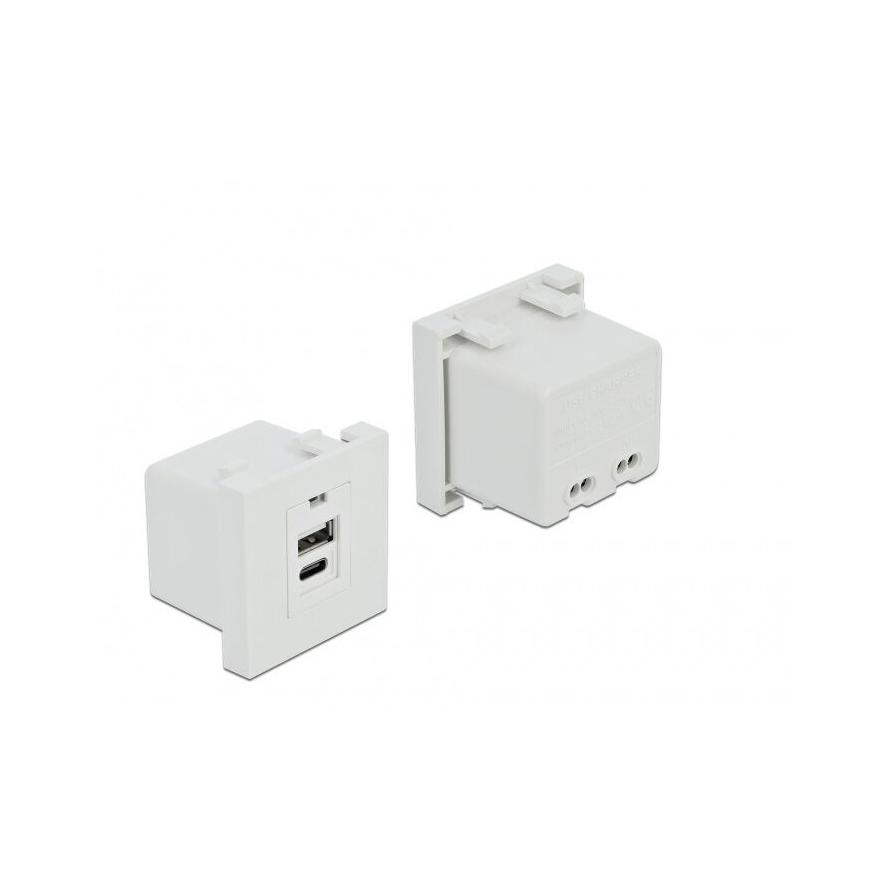 Delock Charging Port USB-A 2.0 USB-C -> Terminal block 2pin F/F Easy 45 modul fehér (81313)