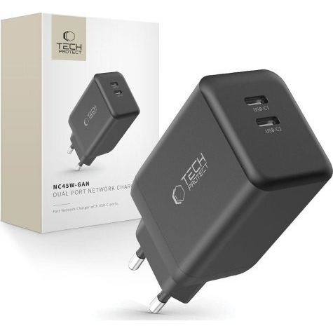 Nabíjačka Tech-Protect 45W 2x USB-C čierna