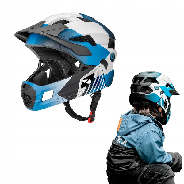 Kask rowerowy Rockbros TS-61 10110061001 dziecięcy z odpinaną szczęką rozmiar S (48-54) - niebieski