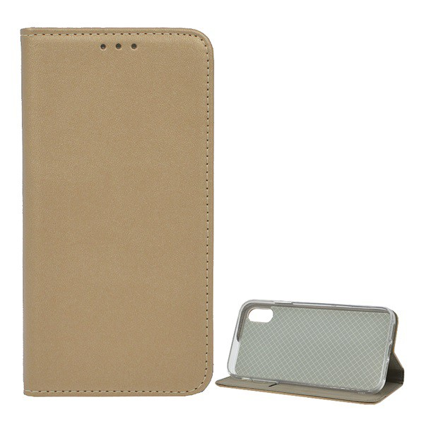 Tok álló, bőr hatású (FLIP, oldalra nyíló, asztali tartó funkció) ARANY [Apple iPhone XS Max 6.5] (5996457838721)