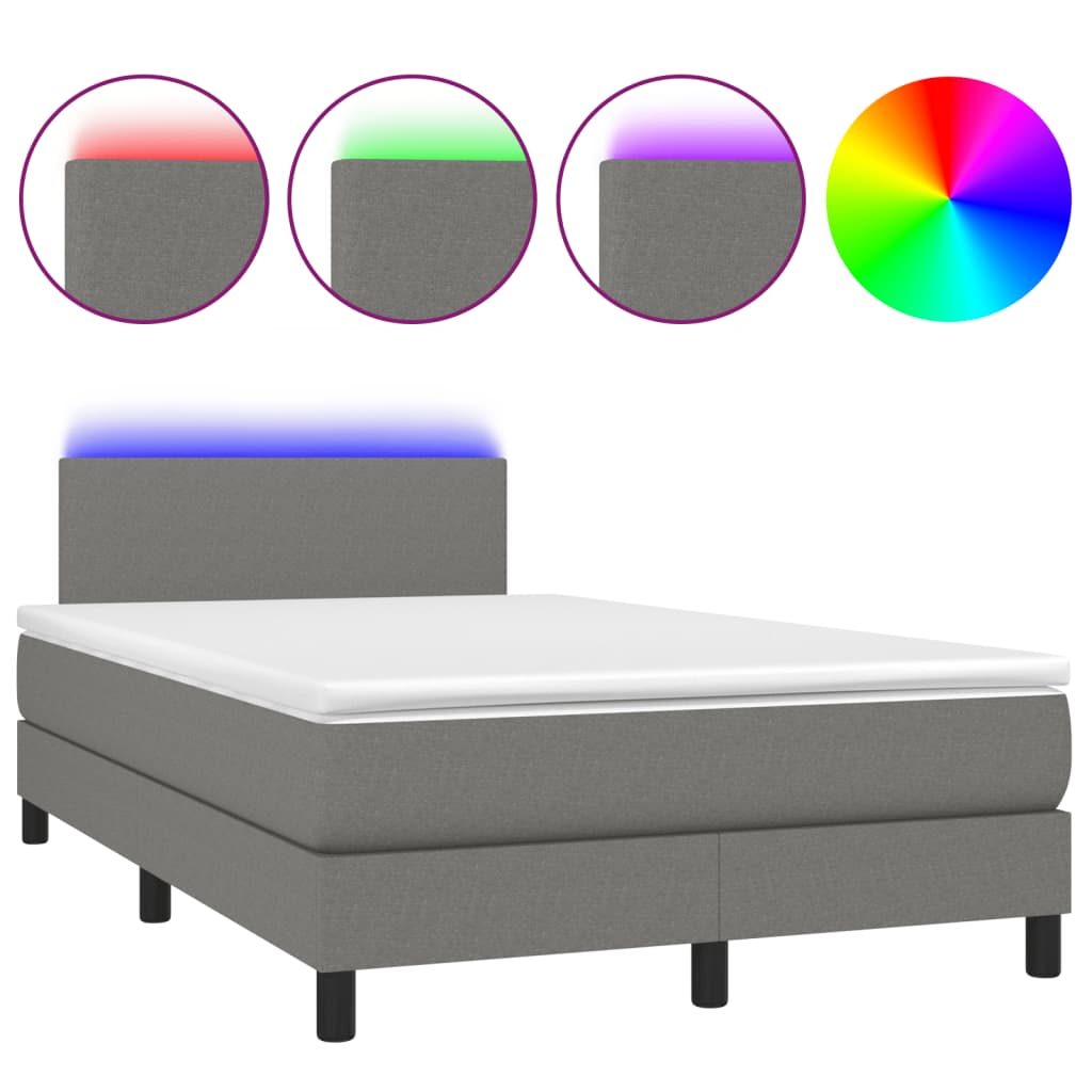 sötétszürke szövet rugós és LED-es ágy matraccal 120x190 cm (3270026)