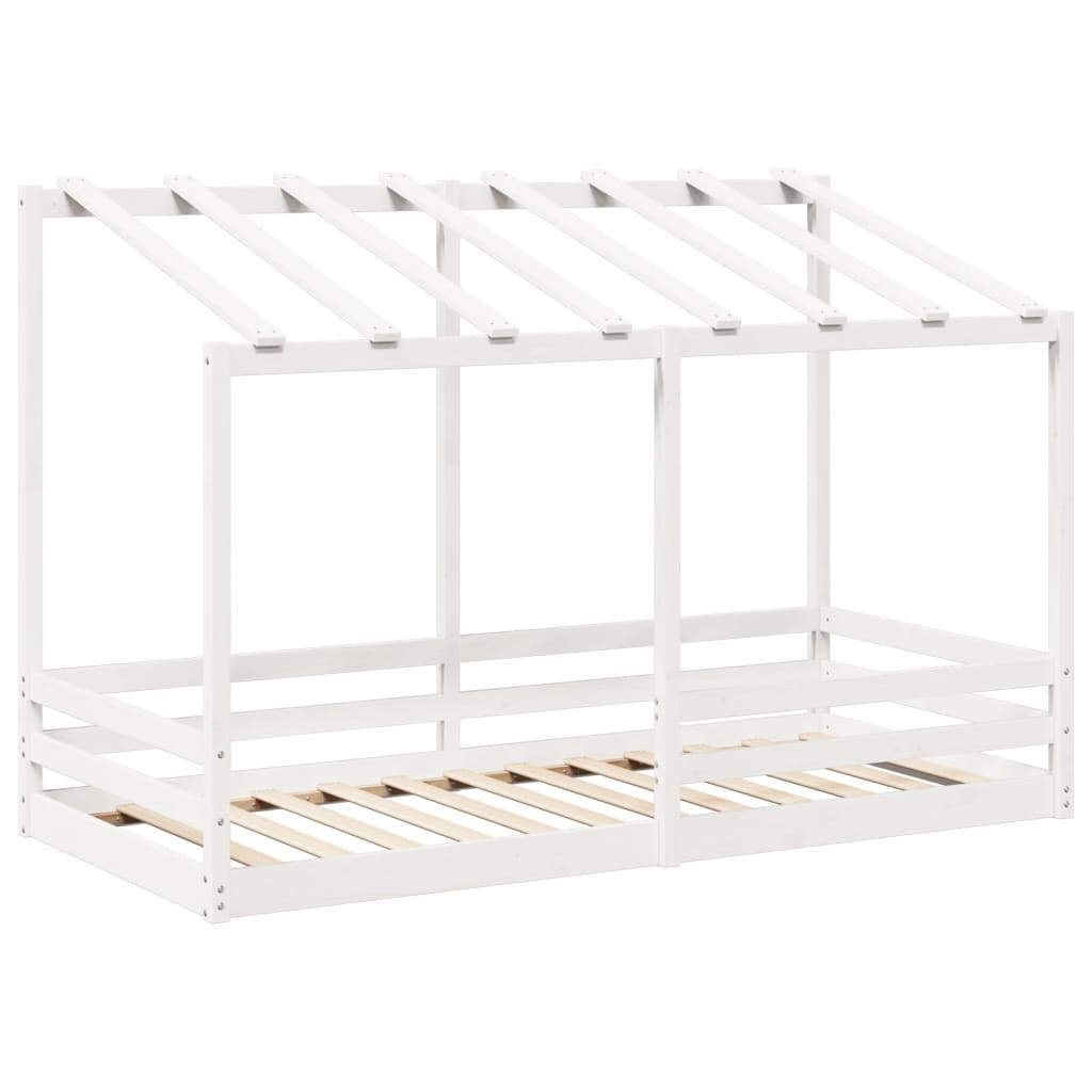 fehér tömör fenyőfa gyerekágy tetővel 100 x 200 cm (846998)