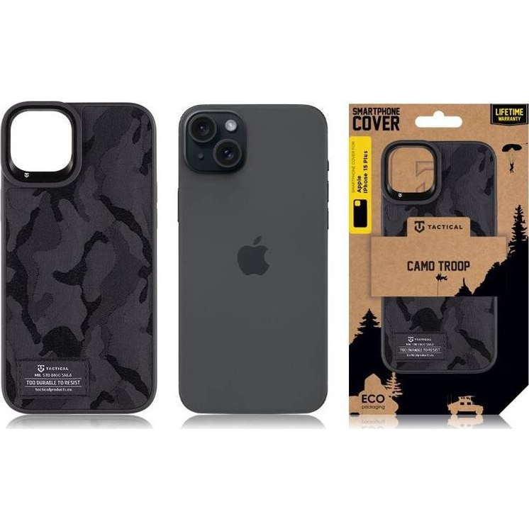 Tactical Camo Troop Apple iPhone 15 Plus hátlap tok, fekete (8596311220975)