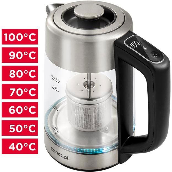 Hervidor Eléctrico De Vidrio 1,7l Con Control De Temperatura Y Cafetera