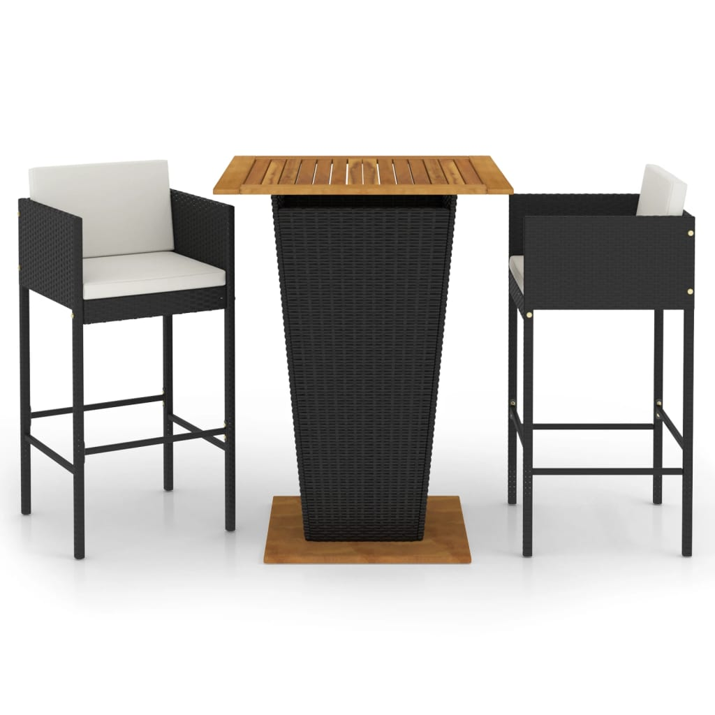 3 részes fekete polyrattan kültéri bárszett párnákkal (3094802)