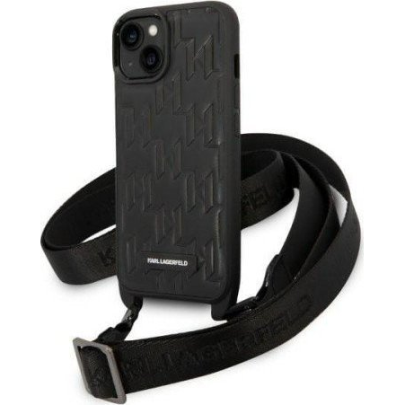 Karl Lagerfeld Monogram Plaque Logo Strap Apple iPhone 14 hátlap tok, fekete (KLHCP14SSTMMK)