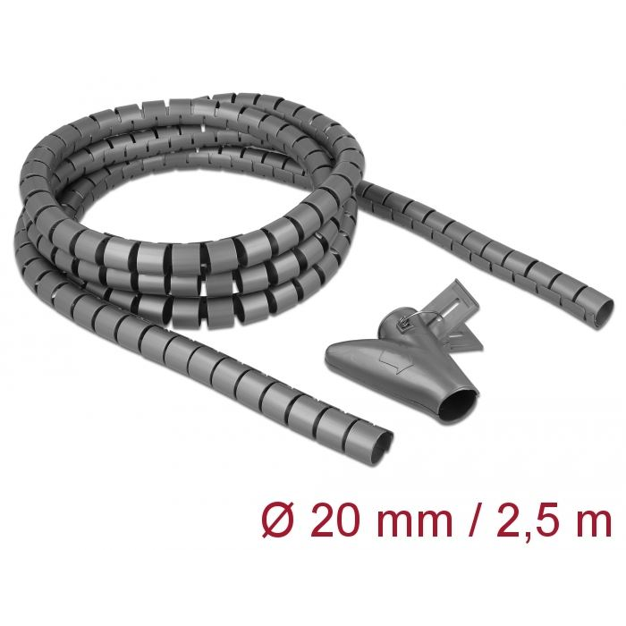Delock spirális kábelburkolat behúzó eszközzel 2,5m x 20mm szürke (18844) (delock18844)