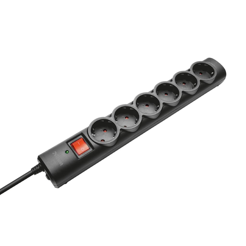 Trust elosztósor 6 aljzattal, kapcsolóval fekete (21059) (trust21059)