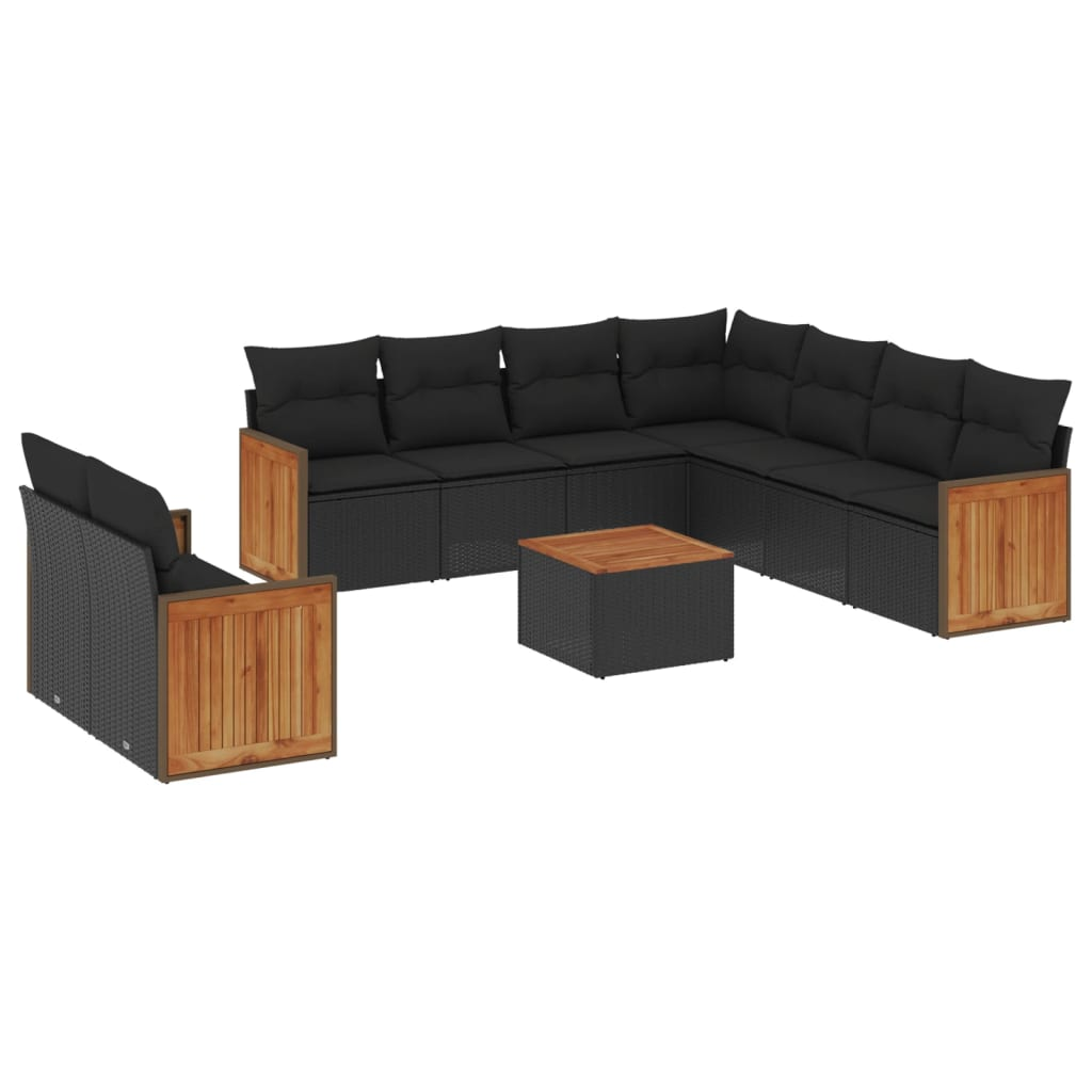 10 részes fekete polyrattan kerti ülőgarnitúra párnákkal (3260186)