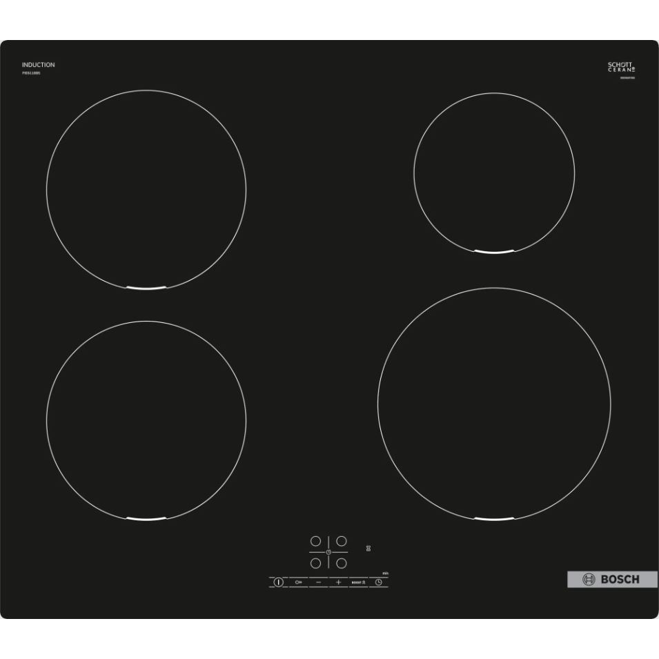 Bosch PIE611BB5E főzőlap Fekete Beépített 60 cm Zónás indukciós főzőlap 4 zóna (PIE611BB5E)