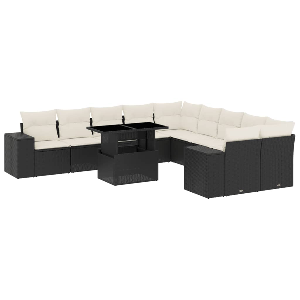 11 részes fekete polyrattan kerti ülőgarnitúra párnákkal (3269426)