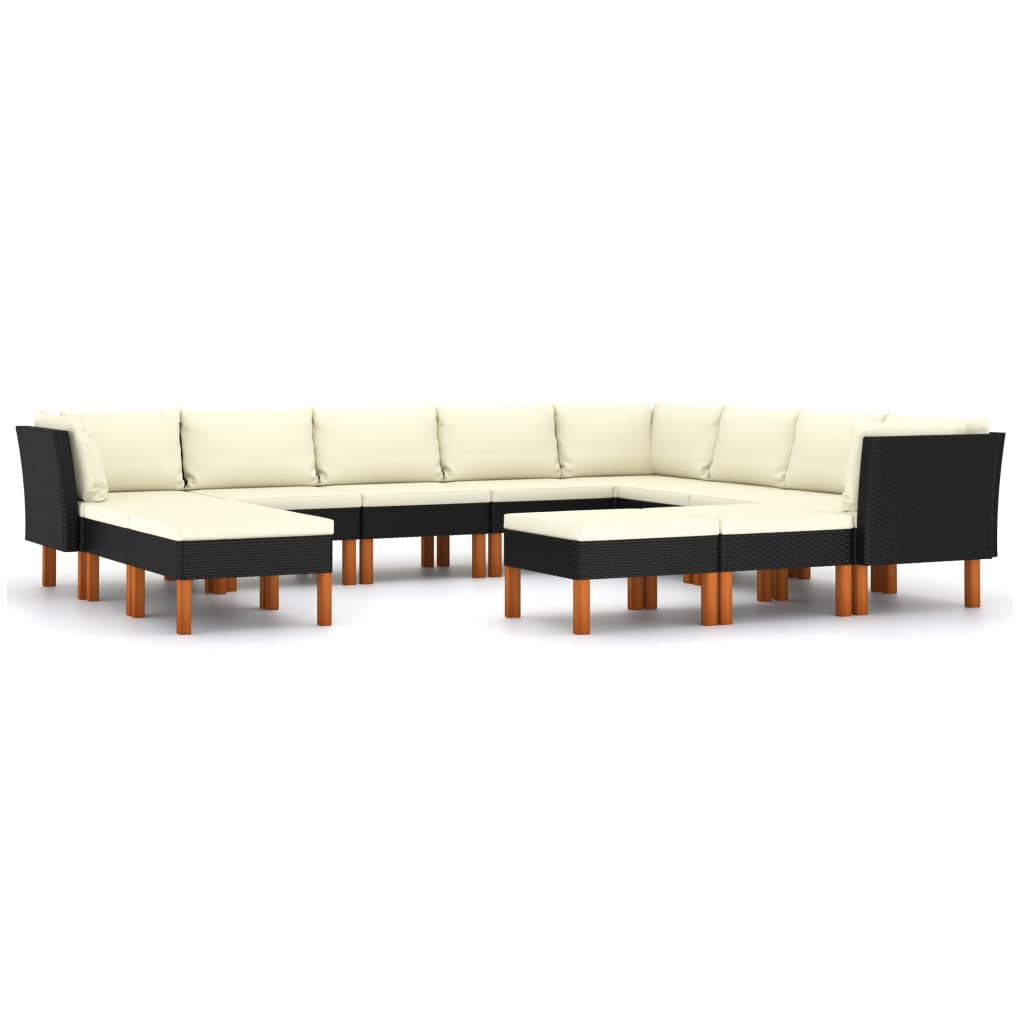 12 részes fekete polyrattan kerti ülőgarnitúra párnákkal (3059747)