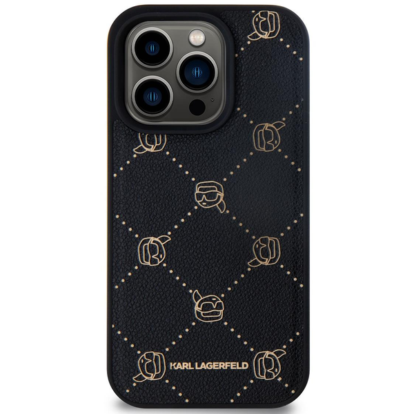 Husa de protectie Cover Karl Lagerfeld Rhinestone Plate Metal Logo pentru iPhone 15 Pro Max, Negru