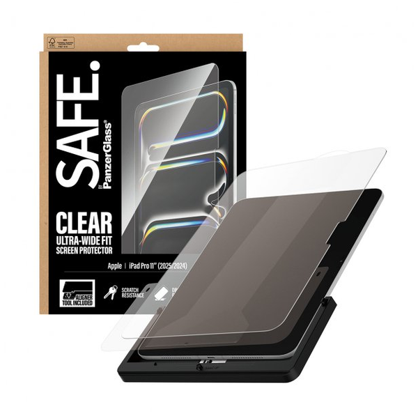 PanzerGlass SAFE. by ® Screen Protector iPad Pro 11" (2024-2025) | Ultra-Wide Fit w. Fastfit tool Klar skærmbeskytter Apple 1 stk