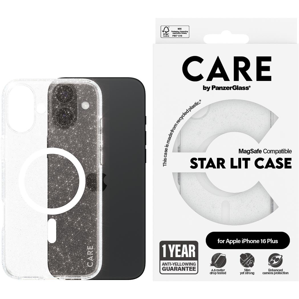 PanzerGlass CARE Apple iPhone 16 Plus MagSafe Star Lit csillámos/fehér nem sárguló tok (1343)