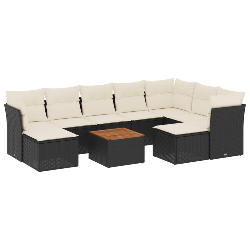 10 részes fekete polyrattan kerti ülőgarnitúra párnákkal (3256294)