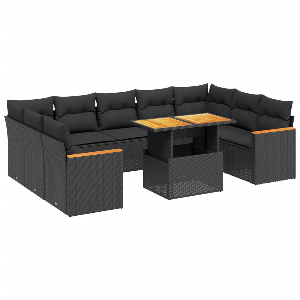 11 részes fekete polyrattan kerti ülőgarnitúra párnákkal (3273246)