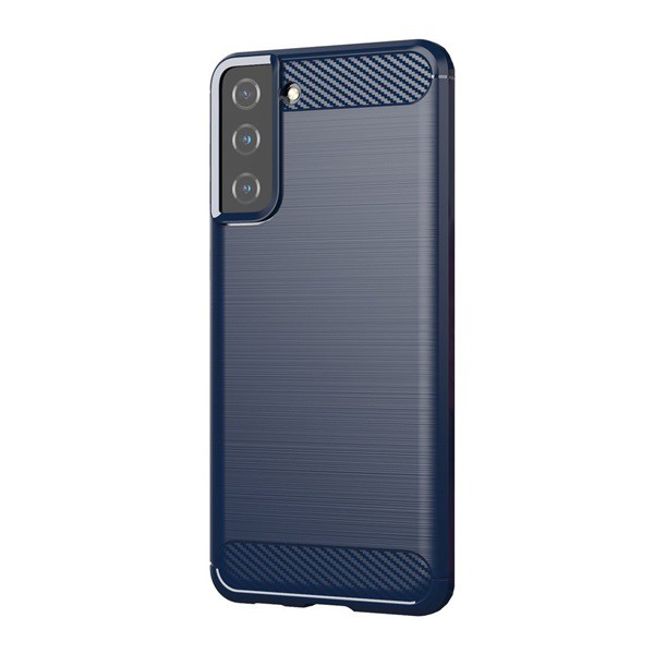 Szilikon telefonvédő (közepesen ütésálló, légpárnás sarok, szálcsiszolt, karbon minta) SÖTÉTKÉK [Samsung Galaxy S21 Plus (SM-G996) 5G] (9111201924802)