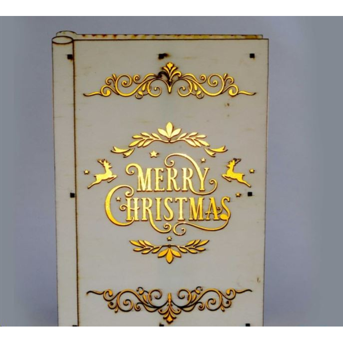 IRIS Karácsonyi könyv mintás 23x16x4,5cm/meleg fehér LED-es fa fénydekoráció (306-01) (306-01)