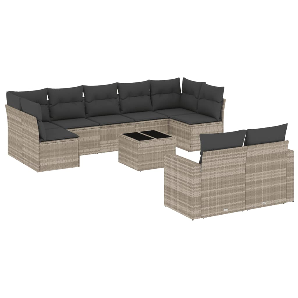 10 részes világosszürke polyrattan kerti ülőgarnitúra párnákkal (3219422)