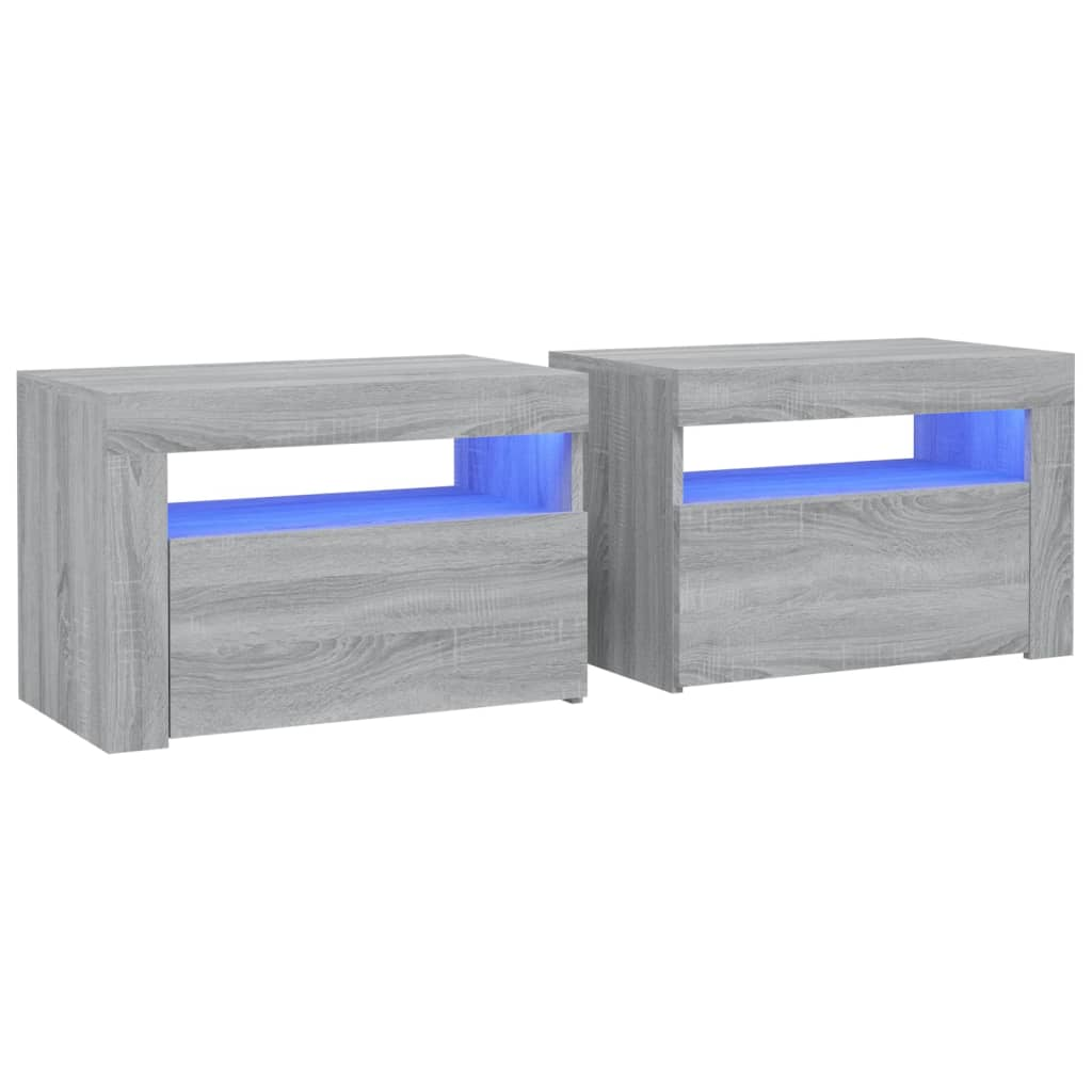 2 db szürke sonoma színű éjjeliszekrény LED-ekkel 60x35x40 cm (3144973)