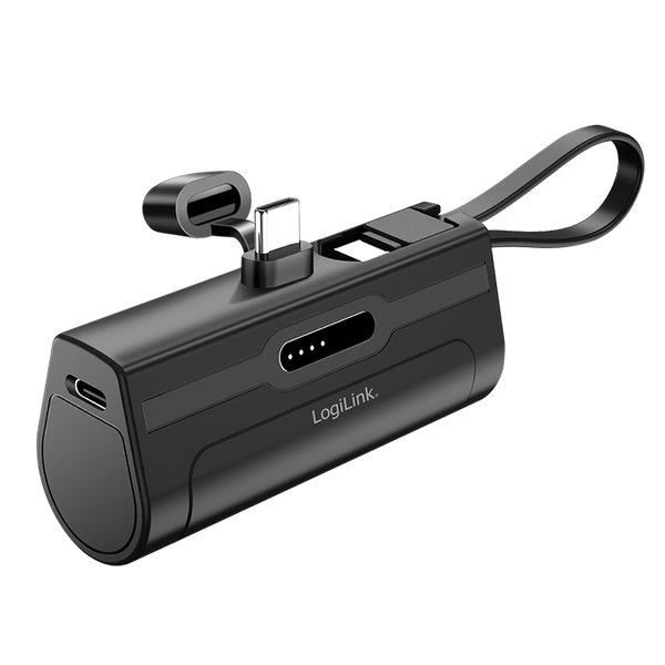 Logilink Kompakt külső akkumulátor 4500 mAh, beépített USB-C kábellel és csatlakozóval, védőkupakkal, 10 W
