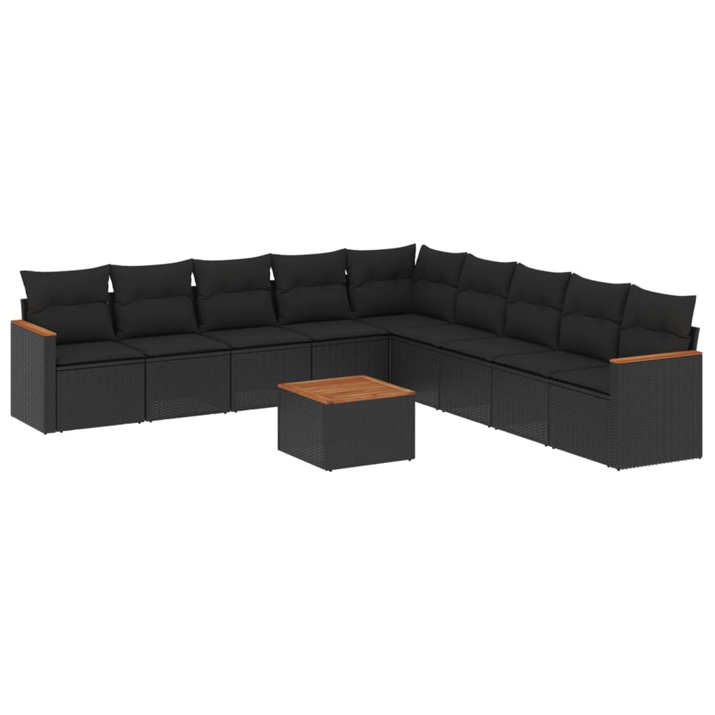 10 részes fekete polyrattan kerti ülőgarnitúra párnákkal (3226062)