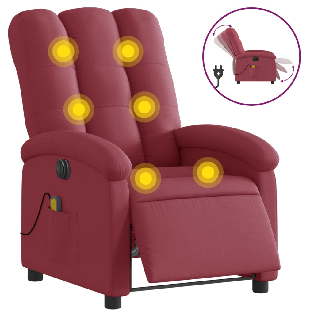 bordó szövet elektromos dönthető masszázsfotel (3204083)